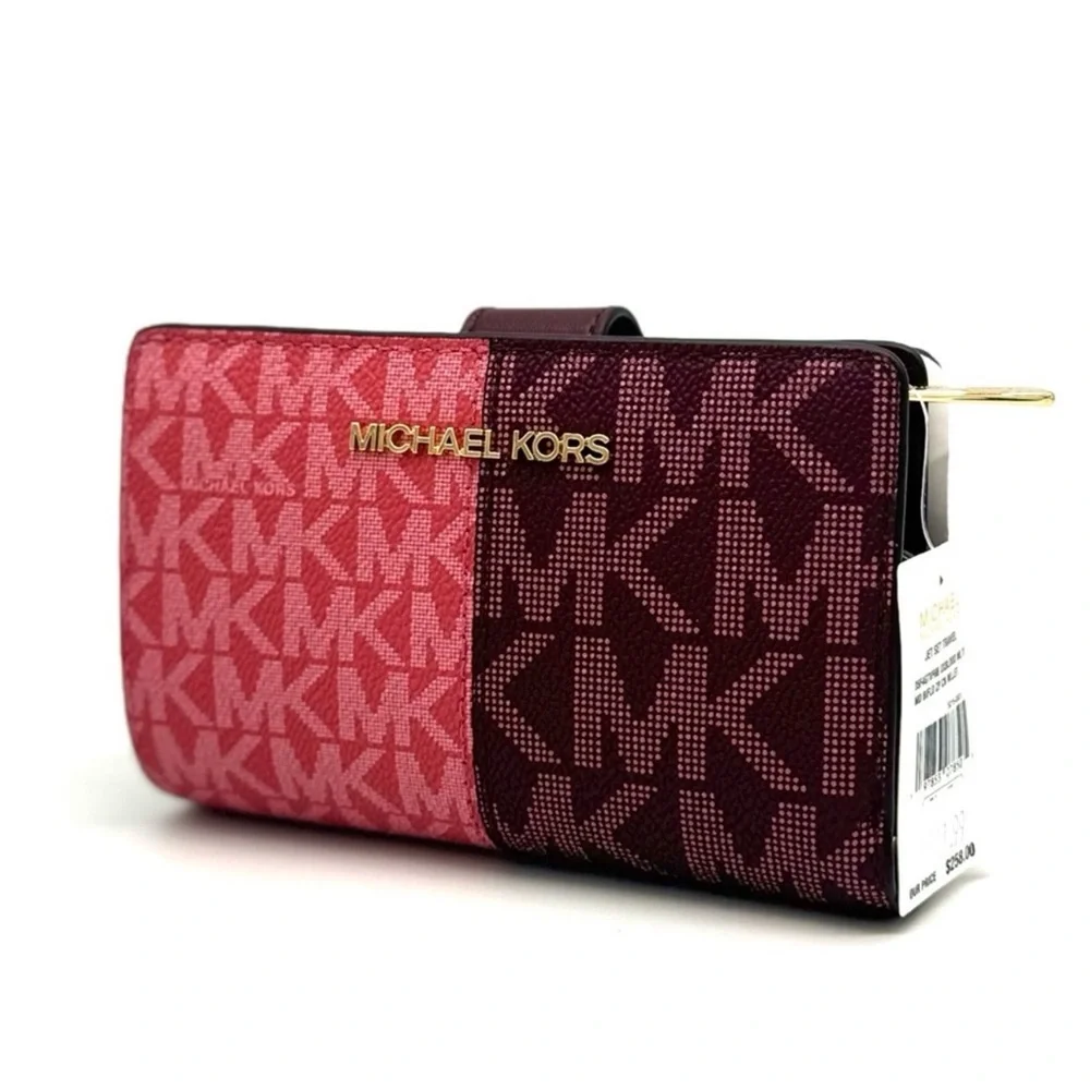 Michael Kors Medium Bifold Zip Chain Wallet Ox Blood Multi
